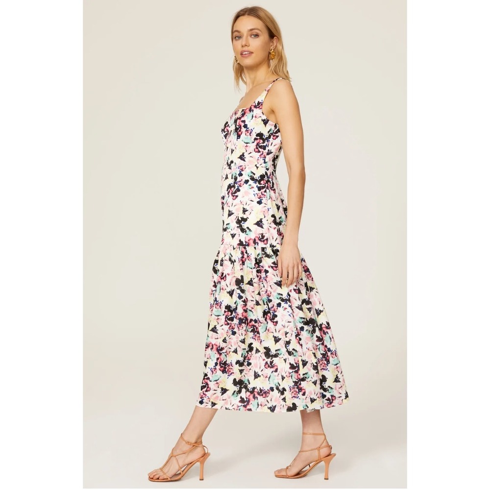 Aidan Mattox Floral Print Satin Midi Dress Square Neck Sleeveless White Size 12 - Picture 2 of 11